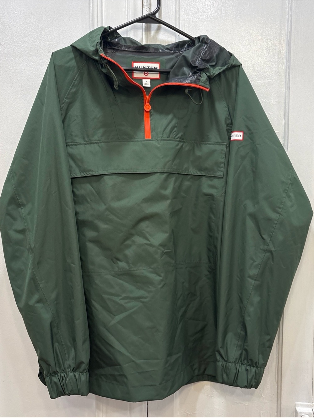 Hunter Green Hooded 1/4 Zip Anorak Rain Windbreaker Jacket w/Logo Size M